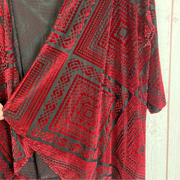 Any Wear by Catherines Size 14 16 Open Front 3/4 Sleeve Cardigan Velvet Printed - Picture 2 of 9